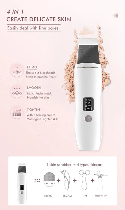 EMS Ultrasonic Skin Scrubber Vibration Facial Spatula Peeling Shovel Ion Acne Blackhead Remover Clean Cavitation Face Massager