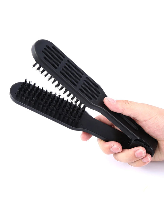 Pro Hairdressing Straightener Hairbrush Nylon Hair Straightening Double Brushes V Shape Comb Clamp Styling Tools DIY