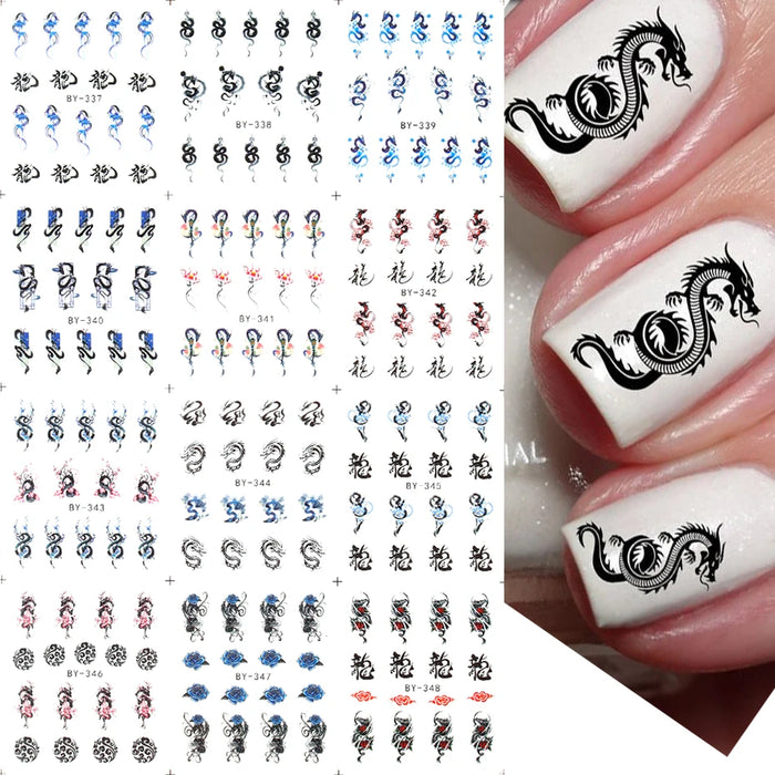 12 pcs Nail Sticker Set Summer Water Decal Nail Art Ink Flowers Leaves Graffiti Slider for Nail Decoration Foils Tattoo