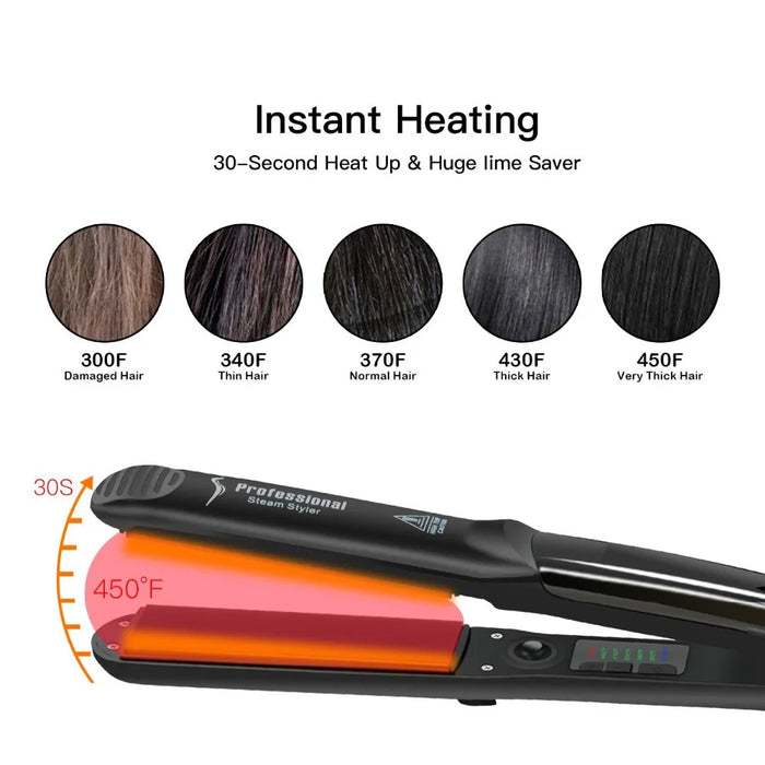 Professional Steam Hair Straightener 450°F Fast Heating Tourmaline Ceramic Flat Iron Argan Oil Treatment Hair Care Tools