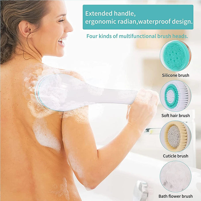 Waterproof 4 In Electric Bath Shower Brush Rotating Scrubber Shower Brush Long Handle Spa Exfoliation Clean Face Body Massager