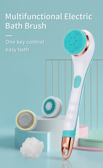 Waterproof 4 In Electric Bath Shower Brush Rotating Scrubber Shower Brush Long Handle Spa Exfoliation Clean Face Body Massager