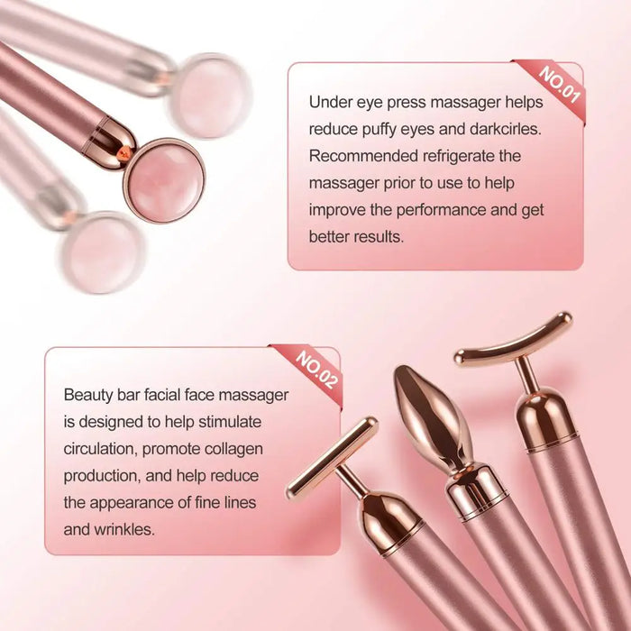 4 in 1 Vibrating Rose Quartz Roller Face Roller Eye Massager Jade Roller T/V Shaped Face Lifting Slimming Beauty Care Massager