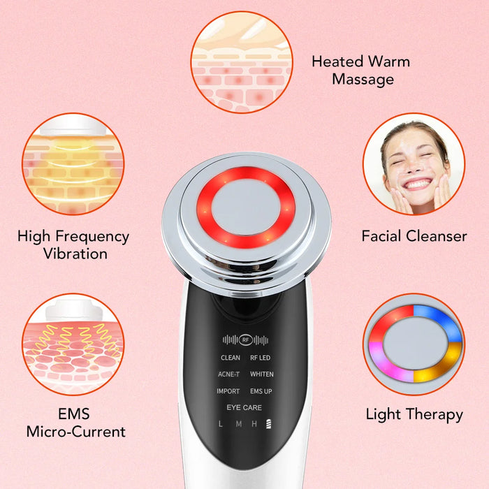 7 in 1 Face Lift Device RF Microcurrent Skin Rejuvenation LED Facial Massager Light Therapy Anti Aging Wrinkle Beauty Apparatus