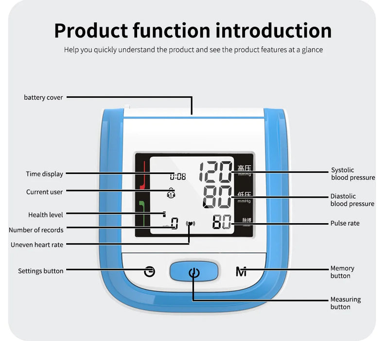 Yongrow Medical Digital Wrist Blood Pressure Monitor Heart Rate Pulse Meter Measure Sphygmomanometer PR