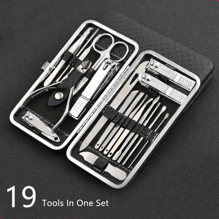 Qmake 19 in 1 Stainless Steel Manicure set Professional Nail clipper Kit of Pedicure Tools Ingrown ToeNail Trimmer