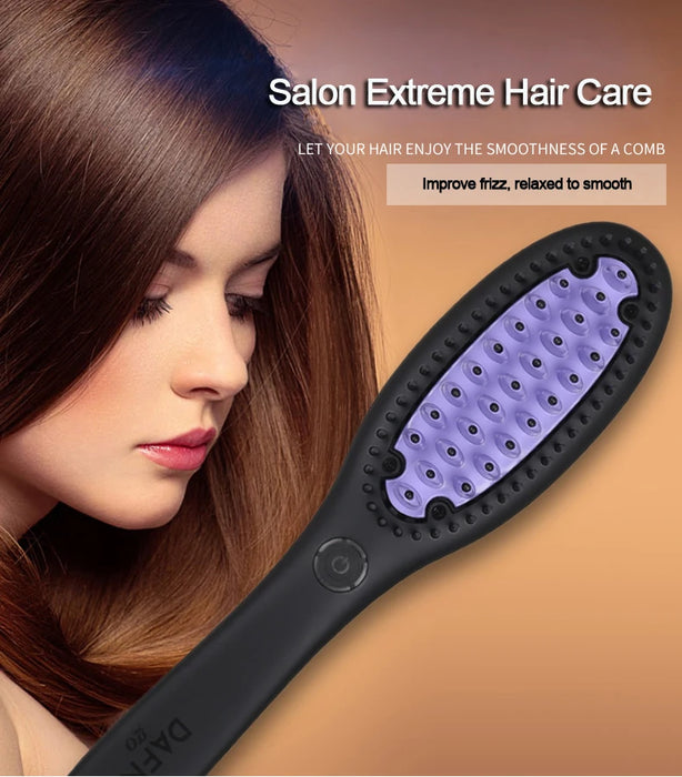 Professional Hair Straightening Brush Black Electric Ceramic Comb Multifunctional Hairbrush Electronic Curler Curling Tool Irons