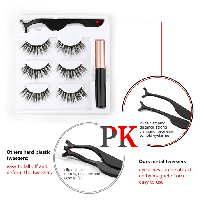 1/3/4Pairs Magnetic Eyelashes False Lashes Repeated Use Eyelashes Waterproof Liquid Eyeliner With Tweezer Make Up Sets Hotting