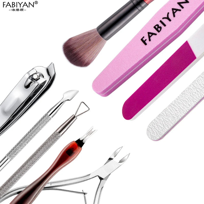 Manicure Set Cuticle Pusher Clippers Nail Art Files Buffer Sanding Tool Cleaning Brush Scissors Dead Skin Remover Dotting Pen