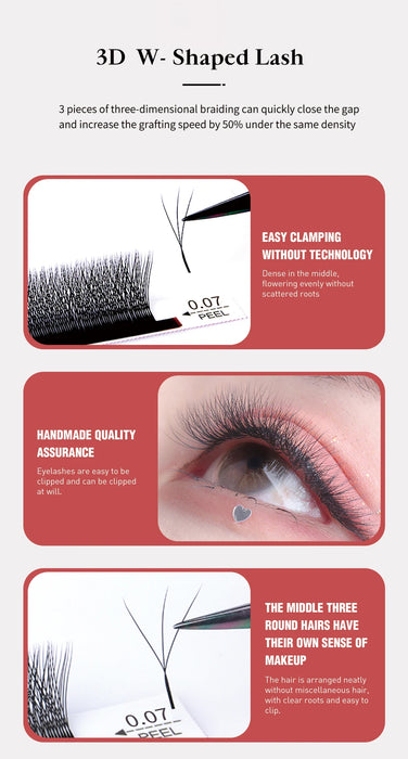 DeceMars 3D W-Shaped Eyelashes Extensions 3 Tip  C/D Curl High Quality Idividual Lash