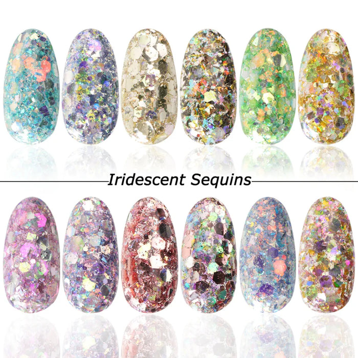 Mirror Iridescent Mixed Hexagon Nail Glitter Sequins Holographic Spangles Flakes Nail Art Powder Gel Polish Manicure Accessories