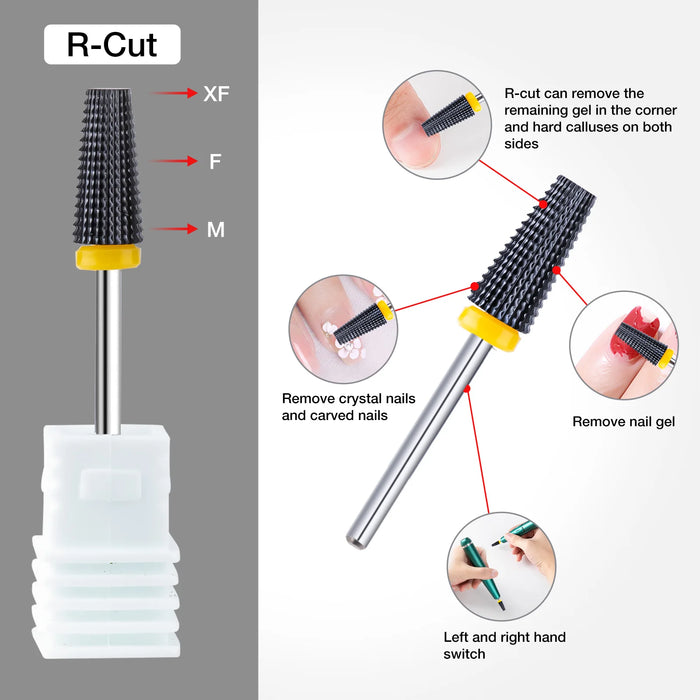 Black 5 in 1 Ceramic Nail Drill Bit For Electric Drill Machine 3/32" Shank Milling Cutter Fast remove Acrylic or Hard Gel