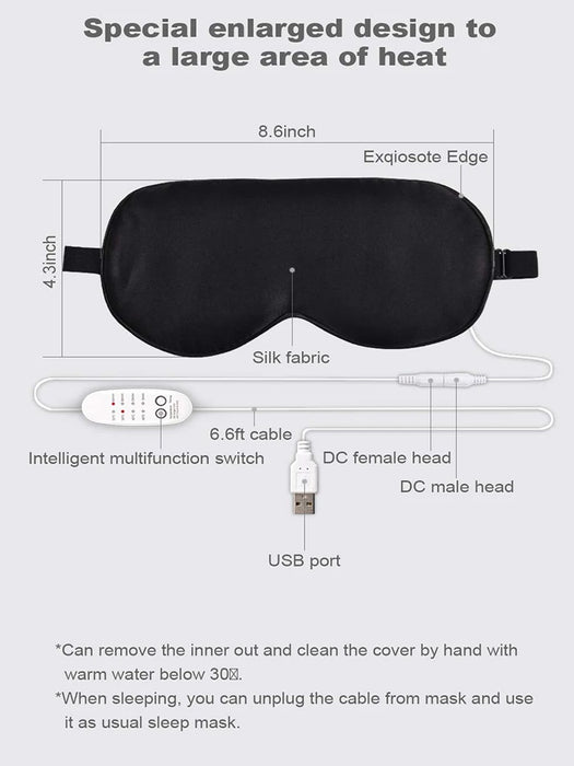 USB Heated Eye Mask Reusable USB Silk Steaming Eye Mask Eye Massager For Sleeping Eye Puffiness Anti Dark Circle Patch Eye Care