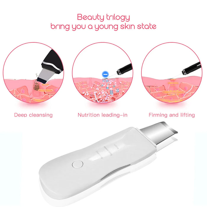 Ultrasonic Skin Scrubber Scrubber Deep Vibrate Facial Cleaner Shovel Face Scrubber Peeling Black Head Remover Facial Massager