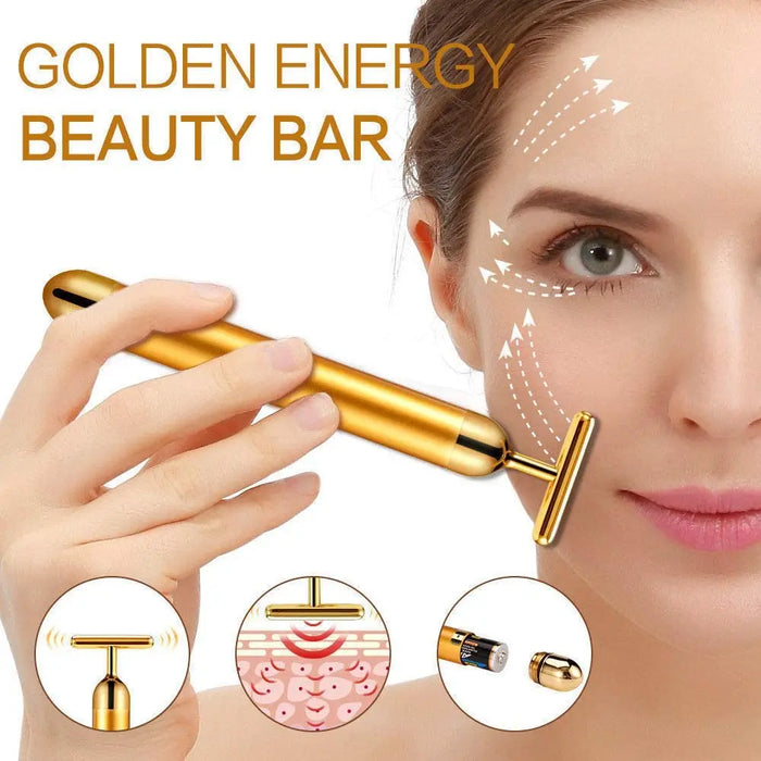 Multi-function Beauty Care Device 24k Facial Massage Stick Roller 3D Golden Energy Bar Vibrating Massager for Beauty Tool