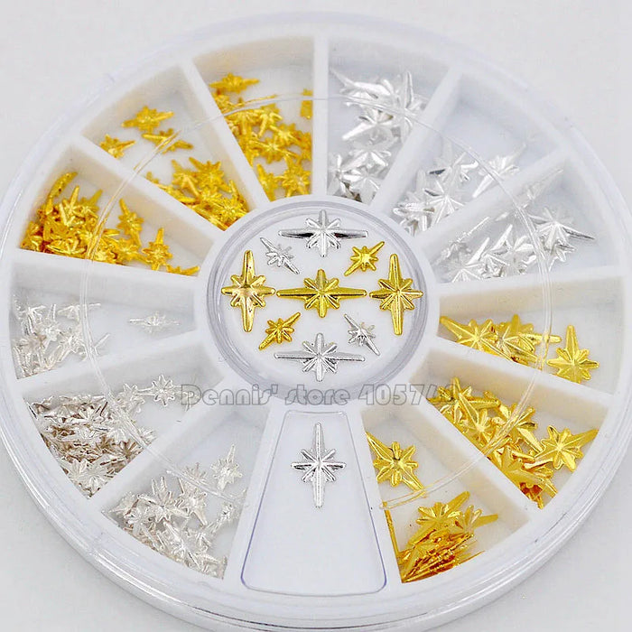 Mix 2 Sizes Gold Silver Starlight Shape Metallic Nail Art Rhinestones Decorations Gem DIY Salon Wheel