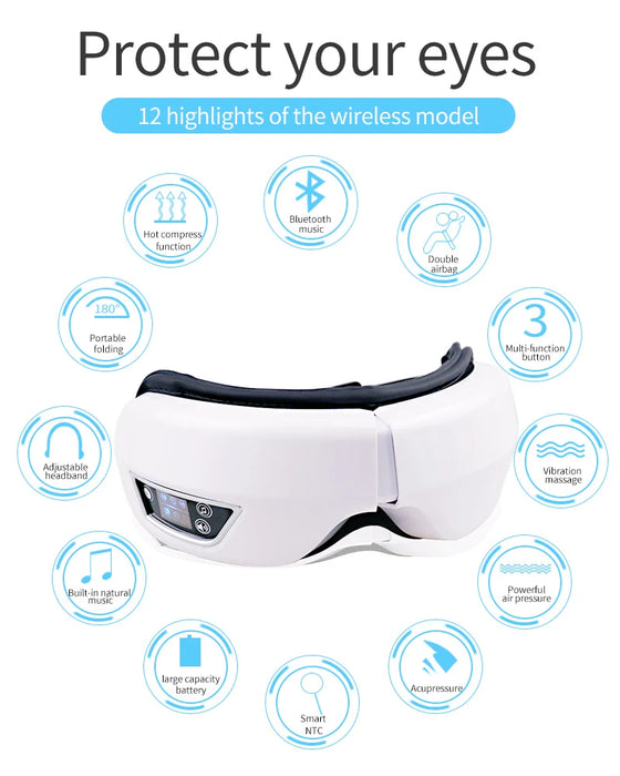 Eye Massager With Heat Smart Airbag Vibration Eye Care Compress Bluetooth Music Eye Massage Relax Fatigue Foldable Portable