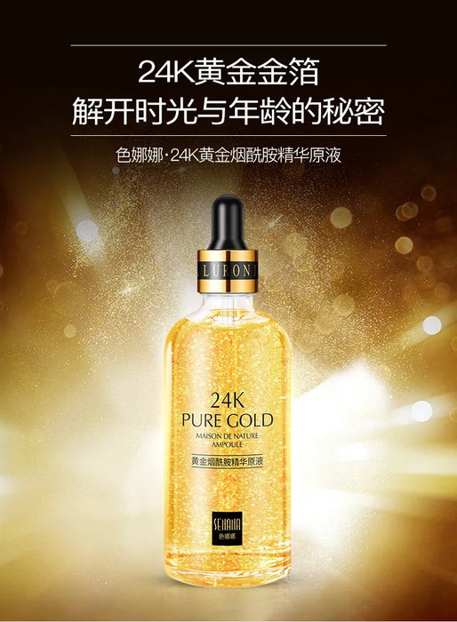 24K Gold Hyaluronic Acid Nicotinamide Face Essence Replenishment Moisturize Shrink Pore Brighten Skin Care Firming Facial serum