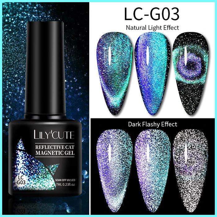 LILYCUTE 7ML Double Light Cat Magnetic Gel Polish Nail Art Sparkling Rainbow Gel Nail Polish Semi Permanent UV Magnet Gel Esmalt