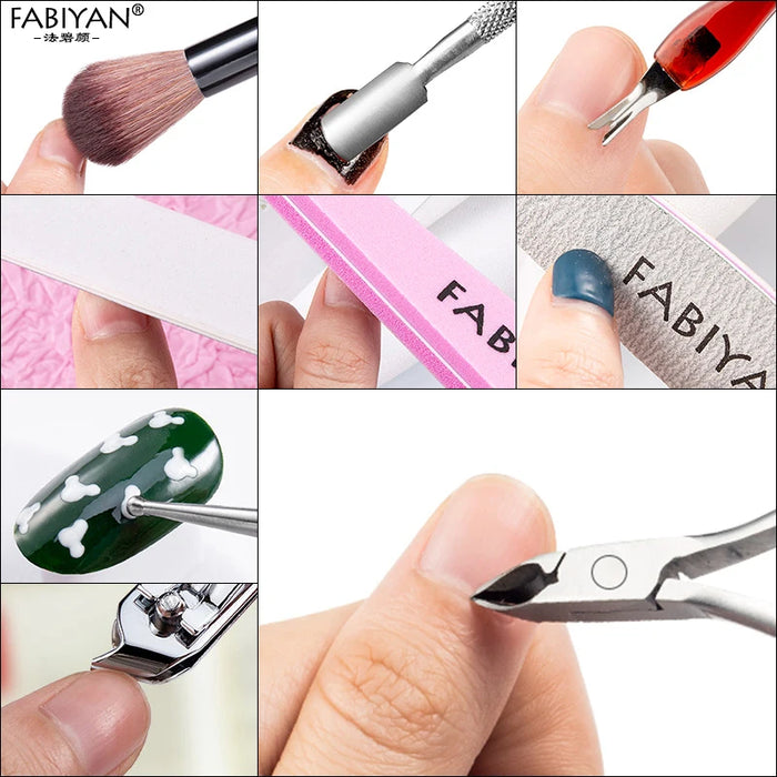 Manicure Set Cuticle Pusher Clippers Nail Art Files Buffer Sanding Tool Cleaning Brush Scissors Dead Skin Remover Dotting Pen