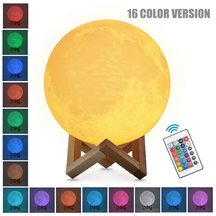 Dropship 3D Print Rechargeable Moon Lamp LED Night Light Creative Touch Switch Moon Light For Bedroom Decoration Birthday Gift