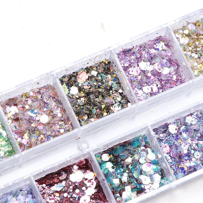 Mirror Iridescent Mixed Hexagon Nail Glitter Sequins Holographic Spangles Flakes Nail Art Powder Gel Polish Manicure Accessories