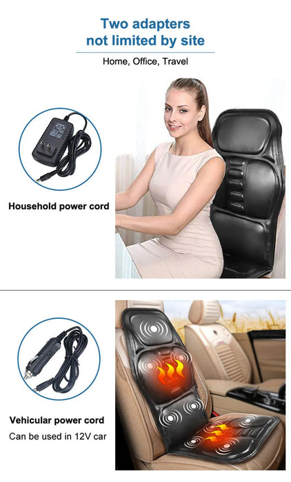 Electric Back Massager 9 Motor Body Massage Chair Cushion Heating Vibrator Car Home Office Lumbar Neck Mattress Pain Relief