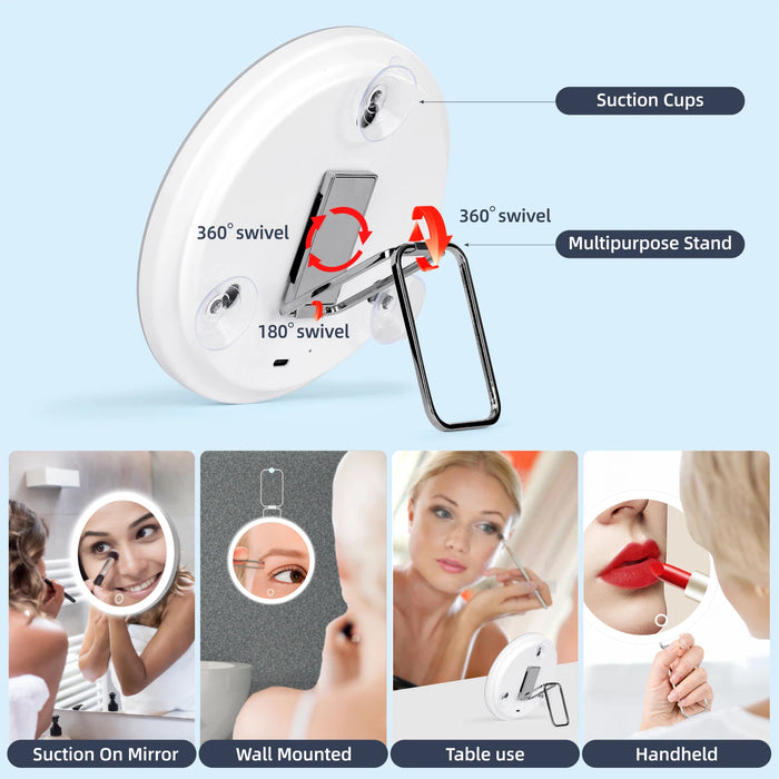 6 Inch Magnifying Mirror with Light, 5-30X Portable Travel Magnified Mirror with 360° Adjustable Stand and Suction Cup