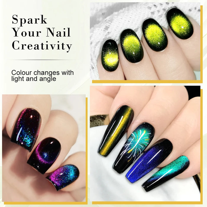 Rainbow Glitter Cat Eye Magnetic Nail Polish Set Starry Sparkle Chameleon Laser Cat Eye Mix Varnish Semi-Permanent Nail Salon Us