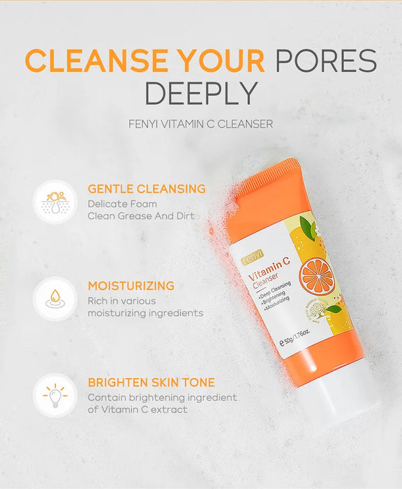 Vitamin C Facial Cleanser Skin Cleansing Moisturizing Anti Acne Blackhead Remove Skincare Face Wash Foam Face Cleanser Skin Care