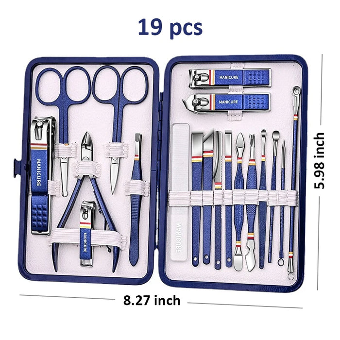 New 2023 High-quality 9-19pcs/set Nail Cutter Set Stainless Steel Nail Clippers Set Manicure Kits Scissors Makeup Beauty Tool