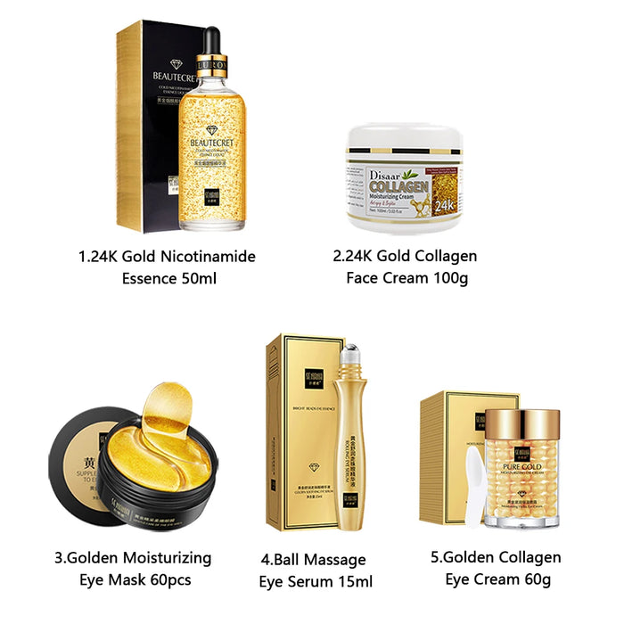 Skin Care Product 24K Gold Nicotinamide Skincare Set Anti Aging Face  Cream Fade Dark Circles Eye Cream Moisturizing Face Masks