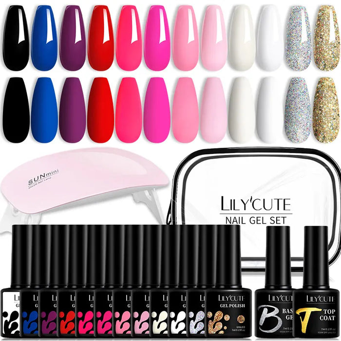 LILYCUTE 12/10PCS Gel Nail Polish Set Spring Summer Nude Glitter Color Semi Permanent Soak Off Manicure Nail Art UV Gel Varnish