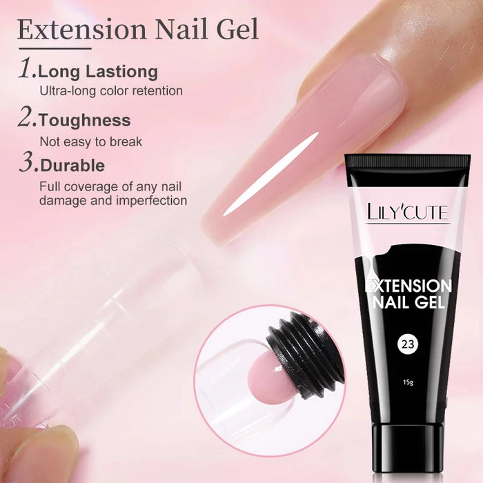 LILYCUTE 15ml Nail Extension Gel Kit With LED Lamp Full Manicure Tool Set Quick Finger Extend Acrylic Crystal Construction Gel