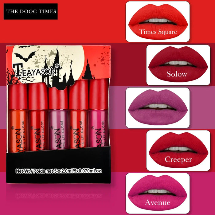 5Pcs/Set Waterproof Lipstick Sexy Vampire Lip Stick Matte Velvet Lipsticks Lips Makeup Cosmetics Labiales Matte