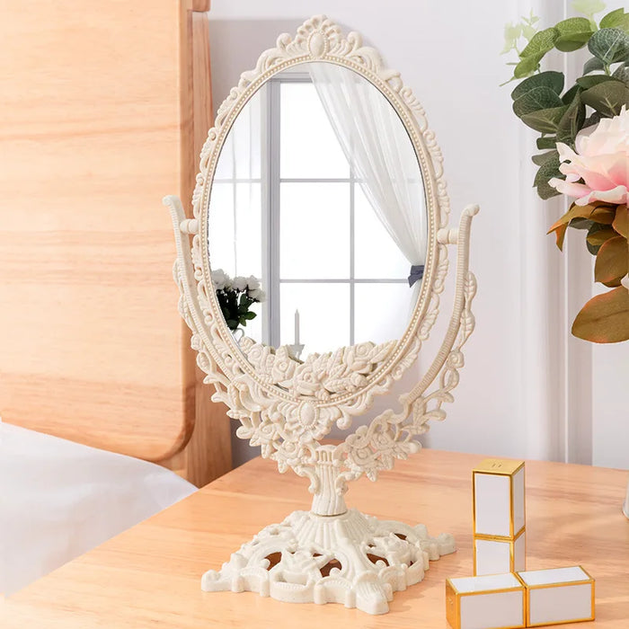 Desktop Home Can Stand Makeup Mirror Retro Palace Style Table Top Rotatable Dormitory Student Makeup Mirror