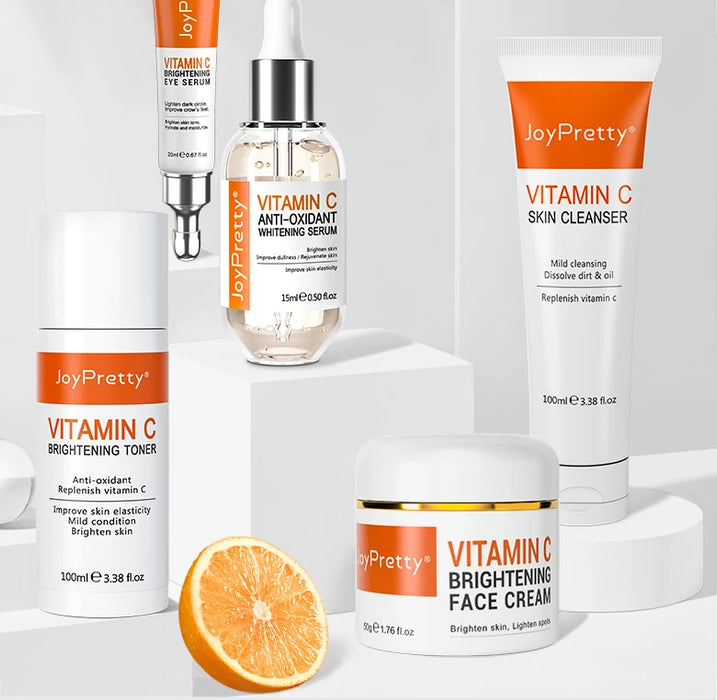 JoyPretty Vitamin C for Face Whitening Dark Spots Skin Care Set Cream Serum Cleaning Moisturizing Eye Creams Pore Skincare Kits