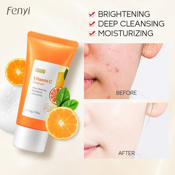 Vitamin C Facial Cleanser Skin Cleansing Moisturizing Anti Acne Blackhead Remove Skincare Face Wash Foam Face Cleanser Skin Care