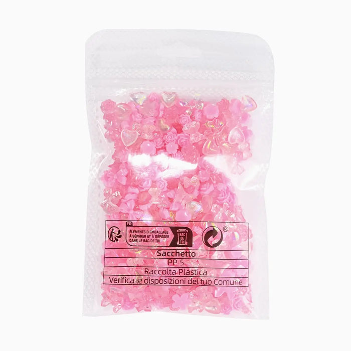 600pcs/bag Resin Pink Bow Flowers Heart Mixed Nail Art Decoration Kawaii Pink Ribbon Bowknot Nail Charms 3D Cute Charms 50g/bag