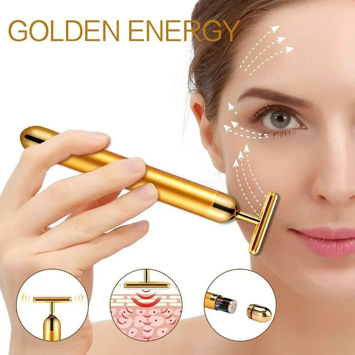 24k Gold Facial Slimming Face Beauty Bar Pulse Firming Facial Roller Massager Lift Skin Tightening Wrinkle Vibrating Tool