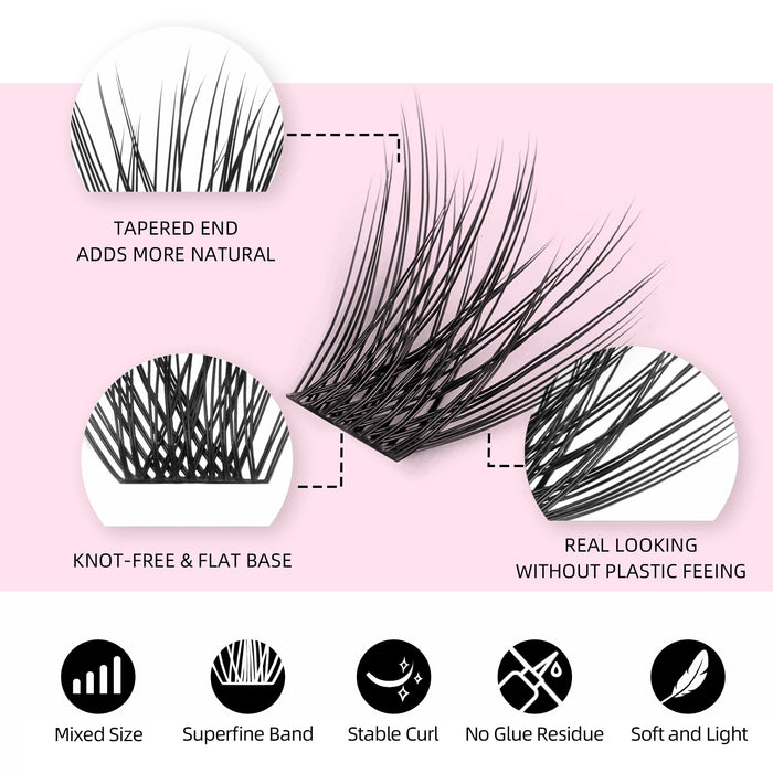 YUANZHIJIE 144pcs/case 100% Handmade DIY Lashes Extension 8-16mm Mix Length Eyelashes  Segmented Eyelashes Bundle Lash