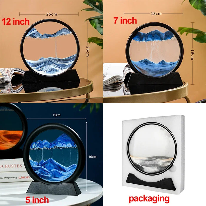 3D Moving Sand Art Picture Round Glass Deep Sea Sandscape Hourglass Quicksand Craft Flowing Sand Painting Office Home Decor Gift