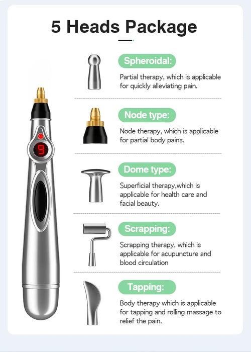 2/5 Heads Electric Acupuncture Point Massage Pen Meridian Energy Massage Pen Pain Relief Therapy Back Neck Face Beauty Roller