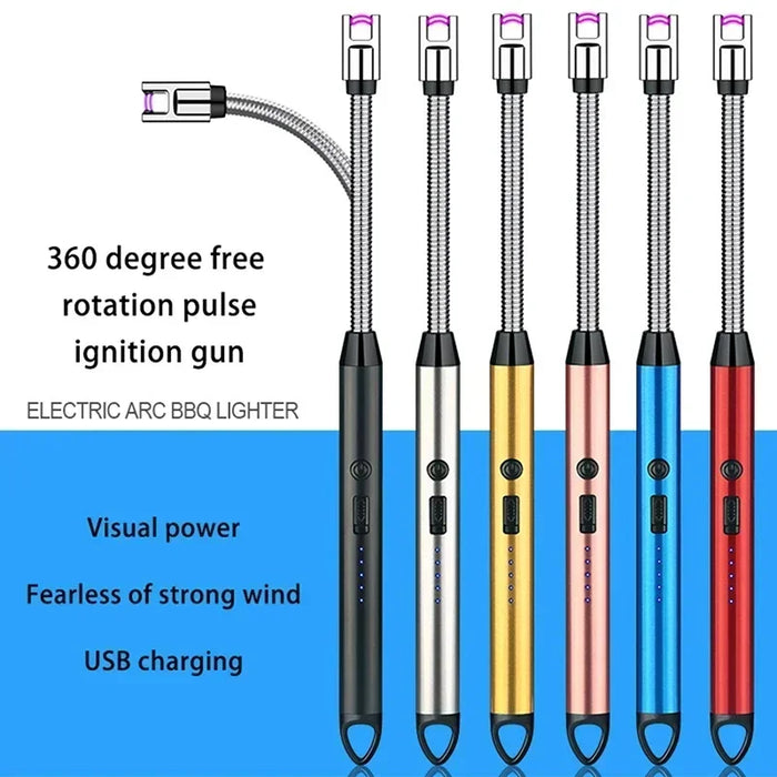 360° Outdoor Kitchen Lighter USB Rechargeable Portable Electronic Lighter Safety Lock Eco-friendly For Candles Gas Stoves 265mm