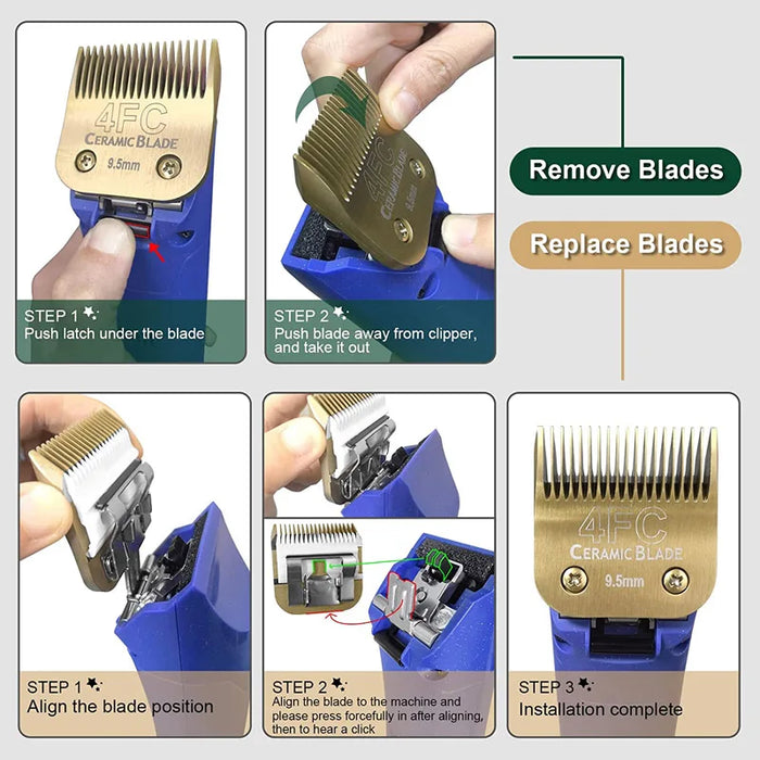 7FC Detachable Pet Dog Clipper Ceramic Blades Set Compatible with most Andis AG,AGC,AGP,AGRC,Oster A5,Wahl KM10 Series Clippers