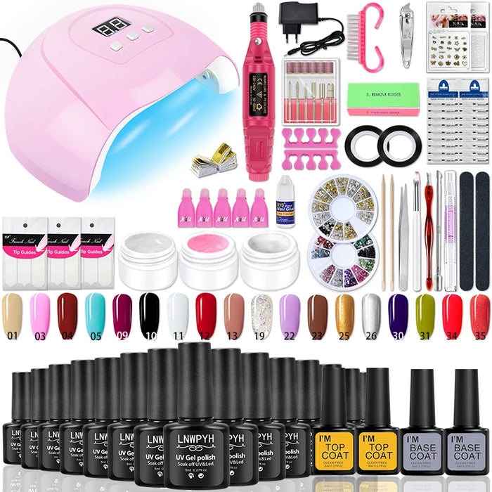 Manicure Set Acrylic Nail Kit With Nail Lamp Dryer Nail drill Machine Semi Permanent Varnish Acrylic Gel Poly Extension Gel Kit