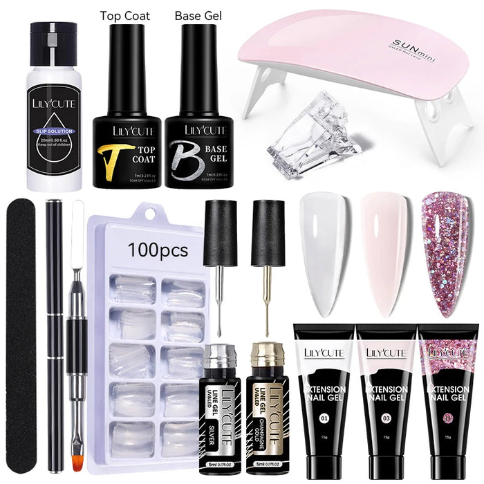 LILYCUTE 15ml Nail Extension Gel Kit With LED Lamp Full Manicure Tool Set Quick Finger Extend Acrylic Crystal Construction Gel