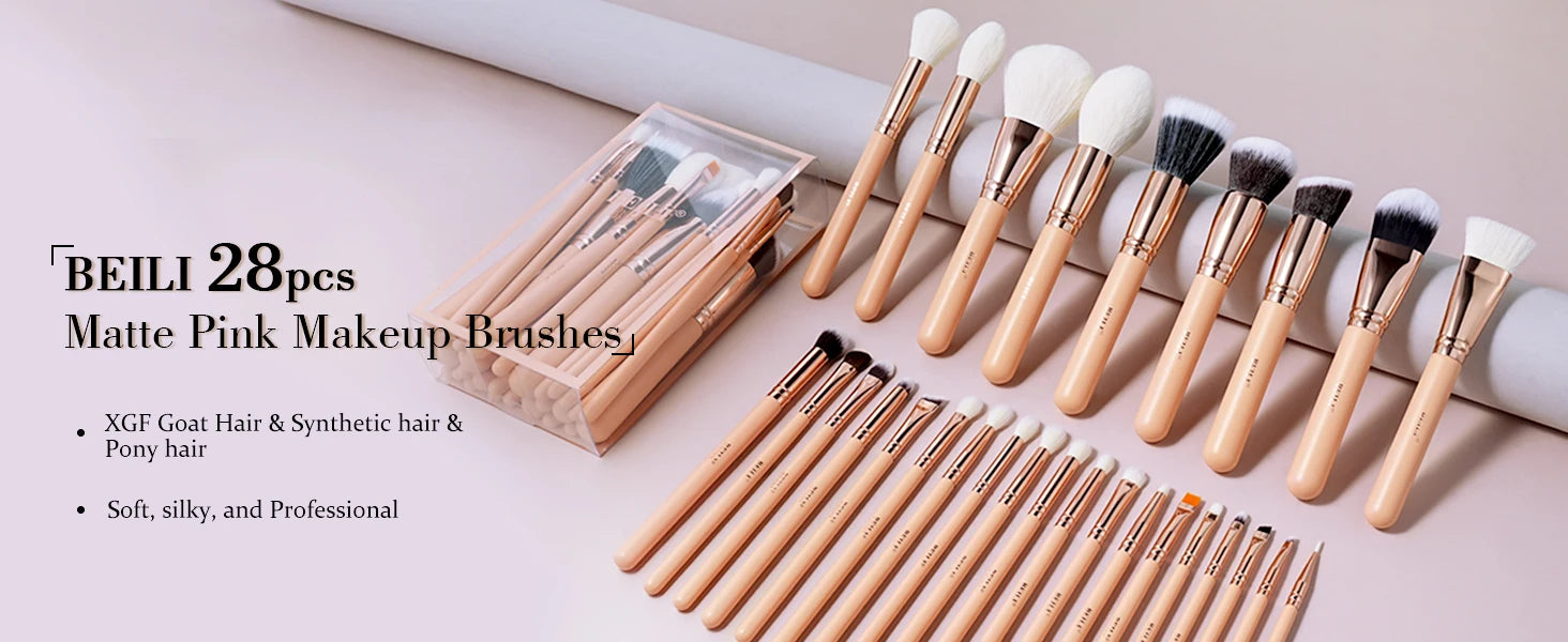 BEILI Pink Makeup Brushes High Quality Powder Foundation Blush Eyeshadow Make Up Brush Set  Natural Hair косметика