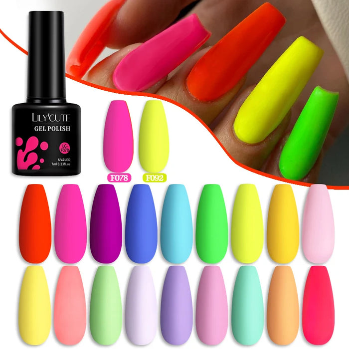 LILYCUTE 6Pcs/Set Fluorescent Gel Nail Polish Spring Summer Neon Color Semi Permanent Soak Off UV Nail Art Gel Varnish Kits