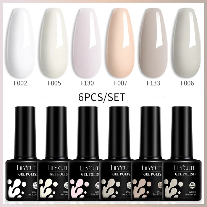 LILYCUTE 6Pcs/Set Gel Nail Polish Set 7ML Autumn Winter Coffee Color Series Semi Permanent UV Gel Chocolate Nail Art Gel Kit